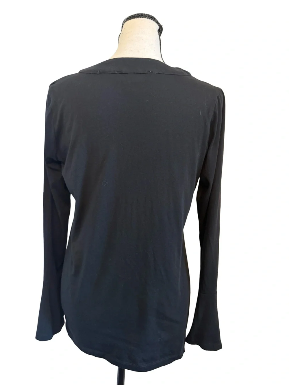 Michael Kors Black Lace Up Tunic Top Rhinestone Grommet Bell Sleeve S
